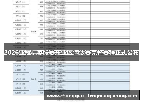 2026亚冠精英联赛东亚区淘汰赛完整赛程正式公布